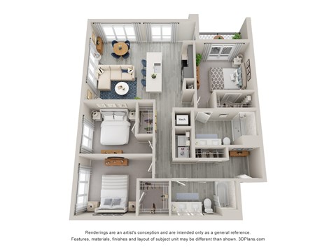 Floor plan for 3 beds, 2 baths, 1329 sqft